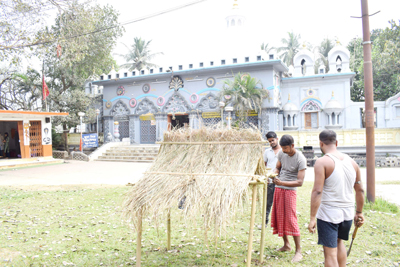 To mark Dul Purnima, Holika Dahan preparations are underway at Laxmi Narayan Temple in Agartala on March 2.