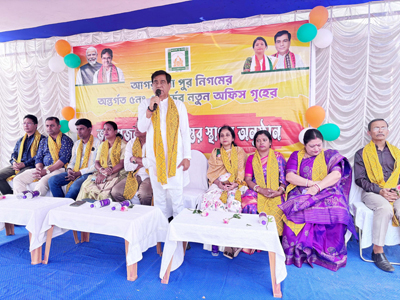  Mayor  of AMC, Dipak Majumder attends the foundation stone unveiling ceremony of the new building of Ward No. 5 in Agartala on February 26. 