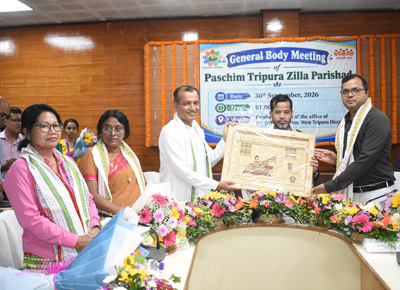Minister Shukla Charan Noatia and West Tripura Zilla Parishad Sabhadhipati chair a general meeting of the Zilla Parishad in Agartala on September 30. 