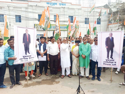 Sadar District Congress organised a protest in Agartala on march 2 condemning the killing of Iran supreme leader Ayatollah Khamenei.