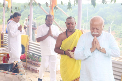 Mohan Bhagwat, the chief of the Rashtriya Swayamsevak Sangh (RSS), on April 21 attended the Prana Pratishtha ceremony of the Maa Chinmayi Soundarya Temple at Mohanpur in West Tripura.