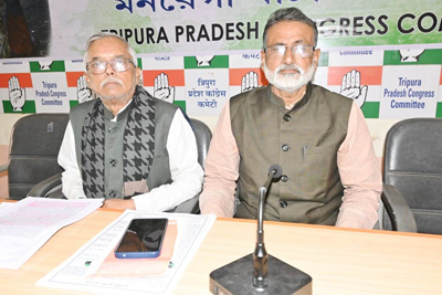 Tripura Pradesh Congress president Ashish Kumar Saha addressed a press conference at Congress Bhavan in Agartala on January 25.