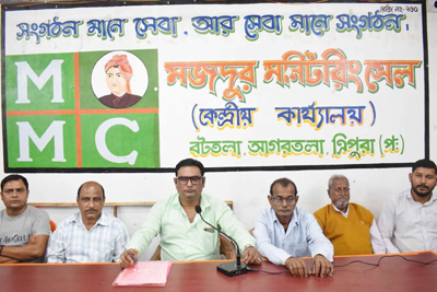 Leaders of Mazdoor Monitoring Committee addressed a Press meet at Battala Office in Agartala on February 4 after a massive eviction drive by Agartala Municipal Corporation (AMC).
