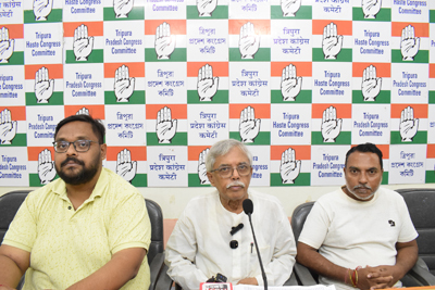 Tripura Pradesh Congress leaders addressed a press conference at Congress Bhavan in Agartala on July 4.
