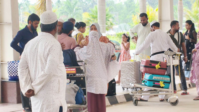 Haj pilgrims depart for their destination from Agartala Airport on April 20.