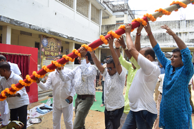 Chatra Bandhu Club organised Khuti Puja and Durga Puja theme unveiling ceremony at Agartala on July 29.