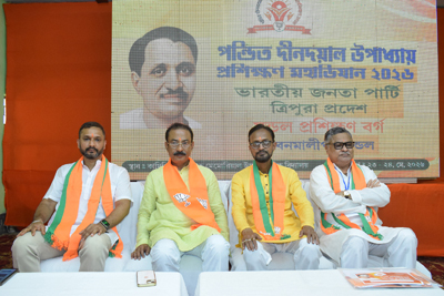 BJP Tripura Pradesh president Rajib Bhattacharjee attended a training programme of party workers at Banamalipur Mandal in Agartala on May 23.
