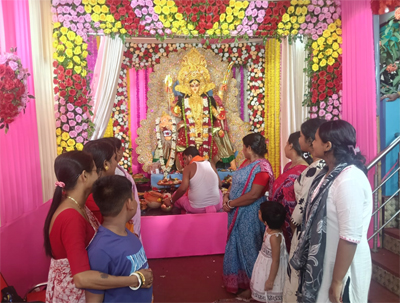 Devotees performed the worship of Goddess Bipadnashini in house at Agartala on July 21.
