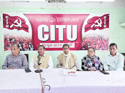 CITU leaders addressed a press conference at Agartala on February 12 to highlight the successful nationwide strike.