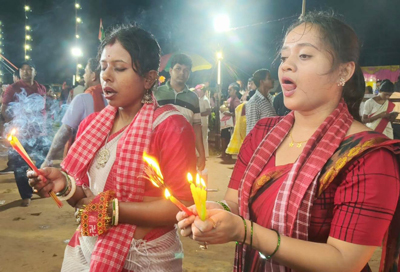 Devotees offer prayers to Lord Shiva during the sacred month of Shravan in Agartala on August 17.
