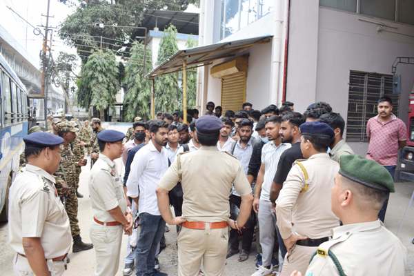 Health workers who had been temporarily engaged during COVID pandemic held a stir in front of the Health Department office on March 16 .