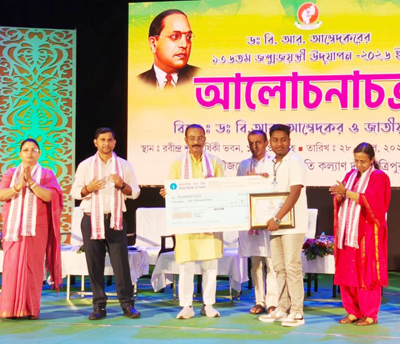 BJP state President Rajib Bhattacharjee and Minister Sudhanshu Das attended the birth anniversary celebration programme of Dr BR Ambedkar in Agartala on April 28.