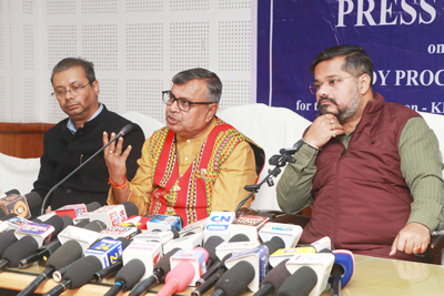 Minister for Food, Civil Supplies & Consumer Affairs Department, Sushanta Chowdhury along with Agriculture Minister Ratan Lal Nath addressing a Press Conference at Civil Secretariat in Agartala on January 22 to announce paddy procurement from farmers on support price.