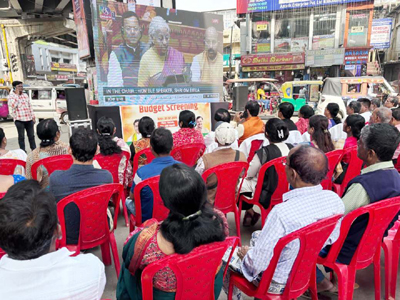 BJP leaders and workers of 8-Bardowali Mandal of Agartala listen to the Union Budget 2026 at Battala Bazar on February 1st.