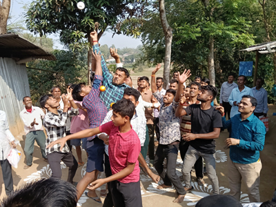 Devotees participate in ‘Hari Nam Sankirtan’ on the occasion of Poush Sankranti festival at an area in Agartala on January 14.