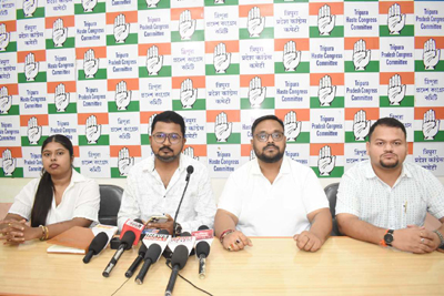 Tripura Pradesh Youth Congress leaders addressed a press conference at Congress Bhavan in Agartala  on June 11.