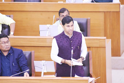 Minister Sudangshu Das replying to opposition quarries in the Assembly on March 19.