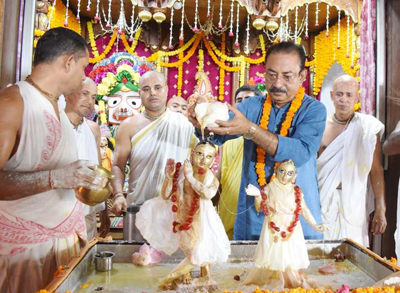 Rajya Sabha MP Rajib Bhattacharjee attended Radha Ashtami festival at ISKCON temple in Agartala on September 19.