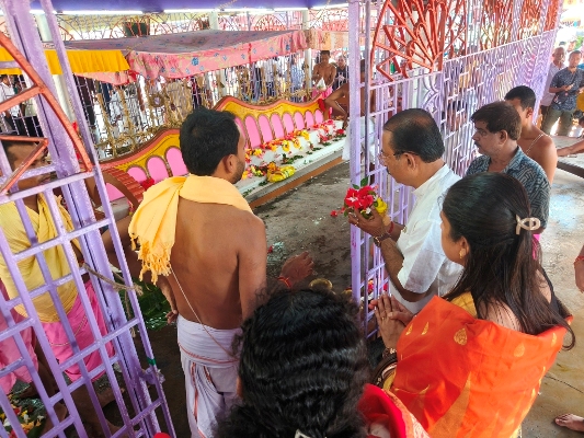 MP (Rajya Sabha) Rajib Bhattacharjee offered prayer at Kharchi Puja festival at the temple of 14-deities located at Khayerpur in Agartala on July 25.
