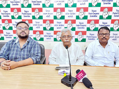 Congress leaders addressed a press conference at Congress Bhavan in Agartala on July 11.