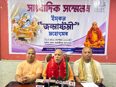 Monks of ISKCON Agartala addressed a press conference on September 2 to highlight Janmashtami festival at the temple in Agartala.