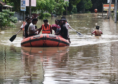 After heavy rainfall lashed major parts of Tripura under the influence of heavy Monsoon rain, worsening the flood situation in several places including adjoining areas of river Howrah in Agartala on August 23.