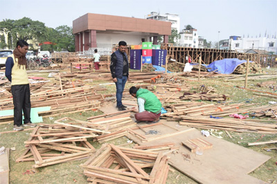 Preparation for Swadeshi Mela in Vivekananda ground at Agartala going on in full swing on January 6.