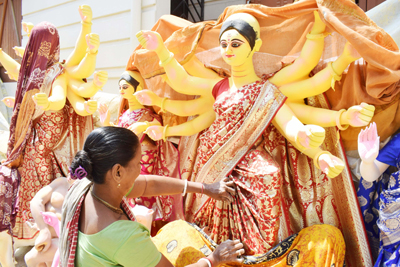 Devi Durga idols are being prepared ahead of Basanti Puja in a studio at Agartala on March 19.
