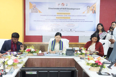 Industries Minister Santana Chakma felicitated regional and state level skill training performers at Agartala on February 13.