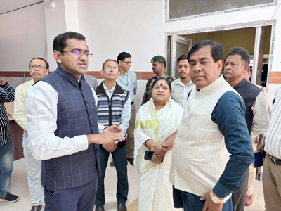 Mayor of Agartala Municipal Corporation (AMC) Dipak Majumder inspects the under construction civil hospital at old Municipality office on February 12 at Agartala.