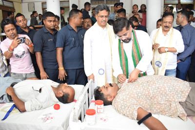 Chief Minister Dr Manik Saha and Transport Minister Sushanta Chowdhury attended a blood donation camp organised by TWJA at Agartala Press Club on July 4.
