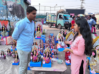 Idols of Goddess Saraswati are on display ahead of the auspicious occasion of Basant Panchami at Agartala markets on January 21.