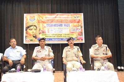 West Tripura district police conduct a special meeting with community Puja organisers ahead of Durga Puja festivities at Muktadhara auditorium in Agartala on October 6 to maintain law and order during Puja days.