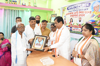 Nabajagaran Club of Agartala felicitates veteran teachers of the area on September 9 during a programme.