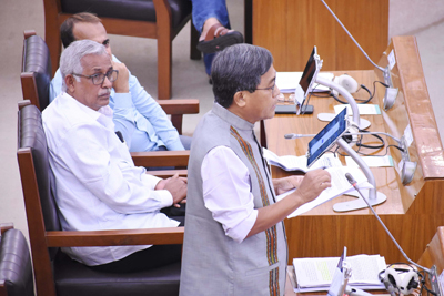 Leader of Opposition Jitendra Chaudhury addresses the house on March 17 during Tripura Assembly budget session.