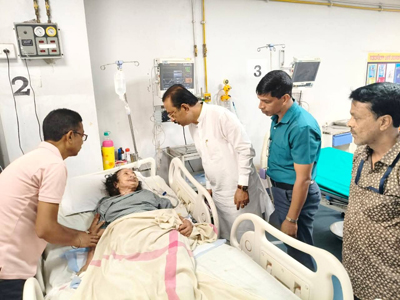 BJP state president Rajib Bhattacharjee met an ailing party leader at GB hospital Agartala on March 13, who contested from Banamalipur constituency many years back.