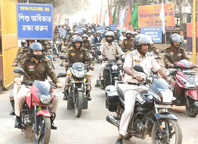 Tripura Police organised a motorcycle rally to mark Tripura Police Week celebrations in Agartala on February 27.