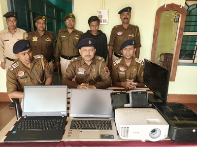 Police recovered stolen laptops and projectors at Agartala on January 19.