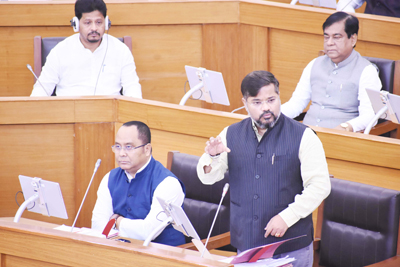 Minister Susanta Chowdhury replying to opposition quarries in the Assembly on March 19.