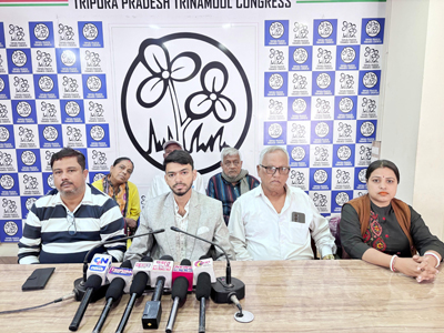 Trinamool Congress (TMC) leaders addressed a press conference at party headquarters in Agartala on February 8.