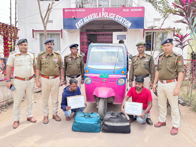 East Agartala police station impounded an e-rickshaw and seized large quantities of dry Ganja with arrest of two drug peddelers on February 19.