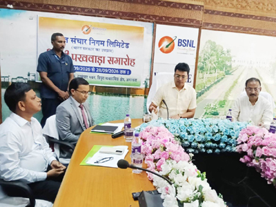 West Tripura MP Biplab Kumar Deb reviews BSNL operations in Agartala on September 26.