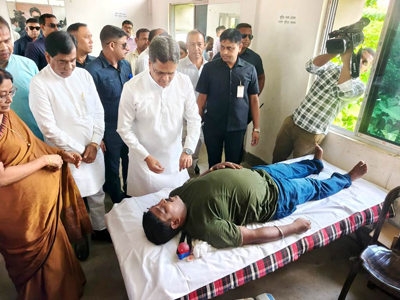 Chief Minister Dr Manik Saha and Mayor of Agartala Municipal Corporation (AMC) Dipak Majumder attended a blood donation camp in Aurobindo Sangha in Agartala on August 14.
