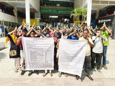 TET aspirants organised a protest in front of Siksha Bhavan at Agartala on March 19.