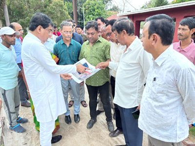Mayor of Agartala Municipal Corporation (AMC) Dipak Majumder reviewing the new model of the Battala crematorium along with officials on May 6.