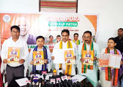 Chief Minister Dr Manik Saha along with other BJP leaders released poll manifesto of BJP (Sankalpa Patra) for TTAADC Election at Khumulwng under West Tripura district on April 5.