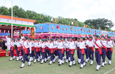 Security forces take part in the 80th Independence Day parade at Assam Rifles ground in Agartala on August 15 during the celebration of Independence Day main parade in Agartala.