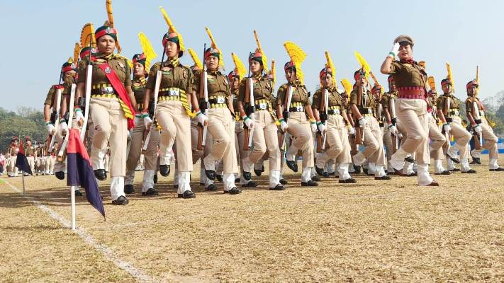 Final dress rehearsals of security forces ahead of Republic Day parade organized at Assam Rifles in Agartala on January 24.